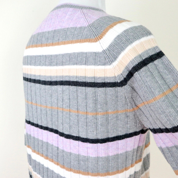 Ann Taylor Size XL Rib Knit Stripe Raglan Sweater Lilac Purple Gray - Picture 6 of 9